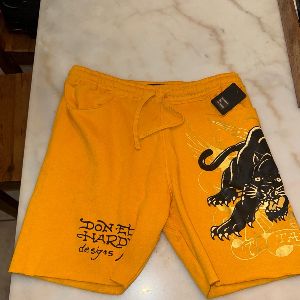 ✨Ed Hardy Men's Shorts in Bold Yellow with Panther Design S